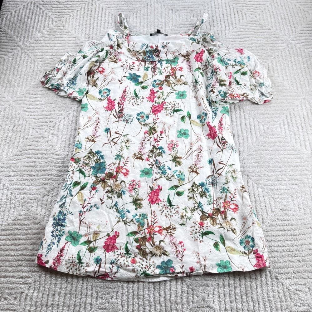 Sanctuary Cold Shoulder Dress Womens Medium White Floral Eyelet Ruffle Boho